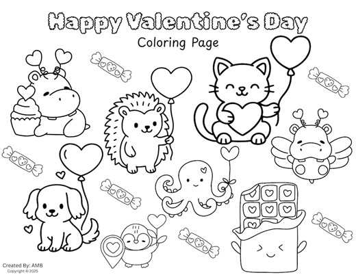 Valentine's Day Coloring Pages PDF - Instant Download, Kids Activity, Printable Coloring Sheet - Etsy