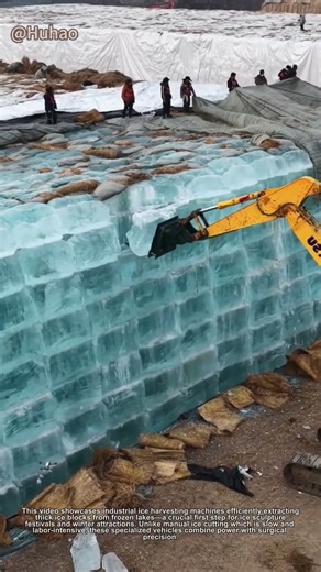 "Ice Harvesting Machines in Action! Stunning Ice Sculpture Material Collection"