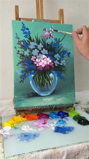 8.7K views · 161 reactions | Colorful Flower Bouquet in a Glass Vase | Easy Acrylic Painting Tutorial for Beginners | Painting Skills | Facebook