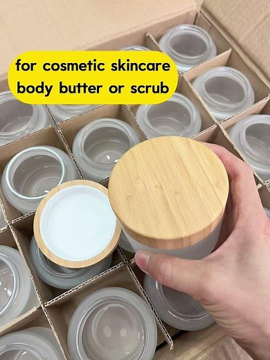 200ML Bamboo Lid Frosted Glass Cosmetic Jar for body butter scrub.#cosmeticcontainers