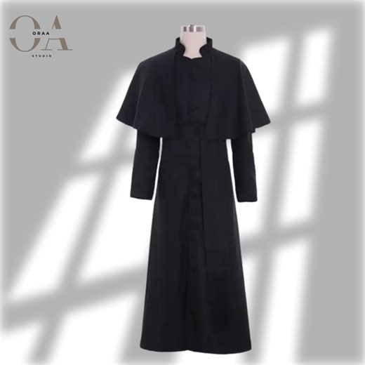 Tailored Black Roman Cassock With Shoulder Cape