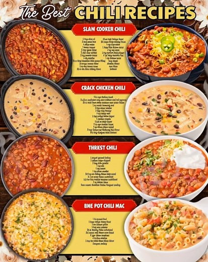 THE BEST CHILI RECIPES! SLOW COOKER CHILI: 2 tbsp olive oil 2 lb ground beef 1 white onion 1 green pepper 2 tbsp garlic paste 2 tbsp chili powder 2 tsp ground cumin 2 tsp paprika 20 oz Rotel tomatoes with green chilies 15 oz can tomato sauce 6 oz can tomato paste 16 oz can dark kidney beans 16 oz light kidney beans 16 oz can white kidney beans 1 cup beef broth 1 tbsp light brown sugar 2 tsp salt more 1 tsp ground black pepper ½ oz dark chocolate bar 1 tsp tabasco sauce sour cream cheddar cheese 