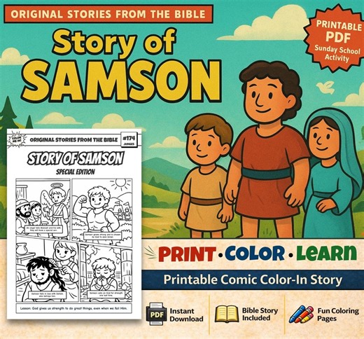 Story of Samson A4 Bible Comic Coloring Page | Sunday School Craft | Bible Study for Kids | Children’s Church Activity | Judges 13-16 - Etsy Canada
