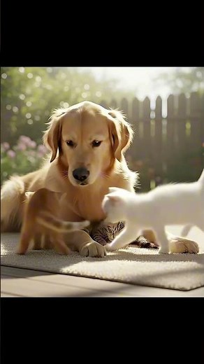 Puppy’s Gentle Lick Surprises Playful Kittens