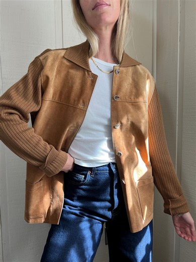Vtg 70s Suede Leather and Knit Jacket, Vintage Suede Shirt Jacket, Brown Suede Coat, Western Jacket - Etsy