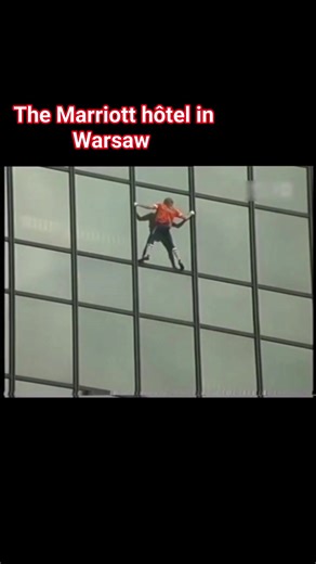 The 1st ascent freesolo of the Marriott hôtel in Warsaw back in 1998 . Although the ascent of this building is not very complicated my lack of span is a cruel handicap making the climb a lot more muscular that what it should be . I'M A PROFESSIONAL CLIMBER. DO NOT IMITATE ⚠️ #climbinginspiration #freesolo #OG #legacy #climbinglife | Alain Robert