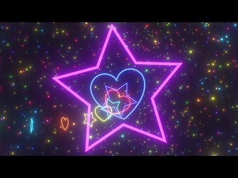 Flying Through Beautiful Neon Rainbow Hearts and Stars Glow Tunnel 4K Background VJ Video Effect