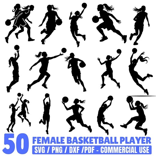 Female Basketball Player Silhouettes Svg Png Pdf & Dxf Bundle for DIY Instant Downloads - Etsy