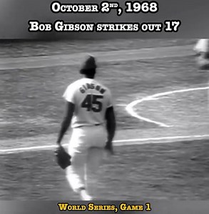 On October 2, 1968, Bob Gibson delivered one of the most dominant pitching performances in World Series history by striking out a record 17 batters for the St. Louis Cardinals against the Detroit Tigers in Game 1 of the World Series. Gibson allowed only five hits and one walk while shutting out the Tigers 4-0 on a hot, muggy afternoon at Busch Stadium. Gibson’s 17 strikeouts set a new World Series single-game record, a mark that still stands decades later. He struck out at least one batter in ev