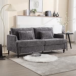 JOYBASE 70 inch Loveseat Sofa, Mid-Century Modern Love Seat Couch with Wood Legs, Upholstered Comfy Sofa for Living Room, Apartment, Office, Bedroom (Grey, Chenille)
