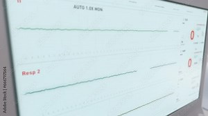 Medical monitoring display detecting the sudden death of heart disease patient. Patient with a serious heart disease dying at a hospital. Identifying the death of a person suffering from heart disease