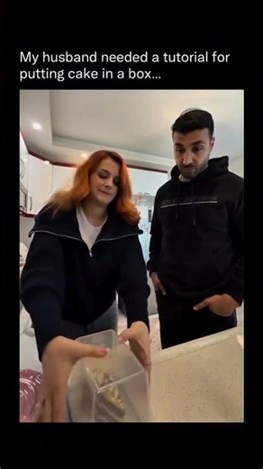 My husband needed a tutorial for putting cake in box...