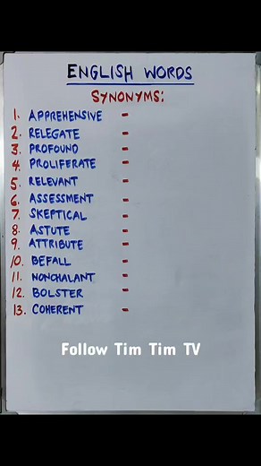 34K views · 782 reactions | English Words: Synonyms: apprehensive - uneasy, nervous | Tim Tim TV | Facebook