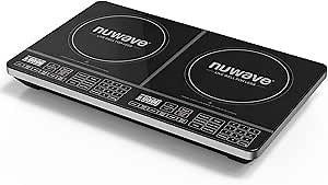 Nuwave PIC Double, Portable, Powerful 1800W with 2 Large 8” Heating Coils, Independent Controls, 94 Temp Settings from 100°F to 575°F in 5°F Increments, 11.5” Shatter-Proof Ceramic Glass Surface