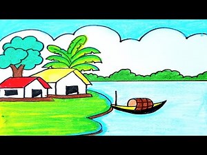 Easy landscape drawing for kids and beginners|Learn house and nature simple painting