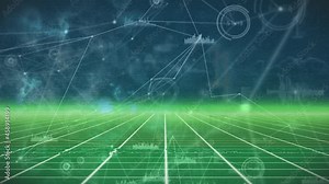 Animations of network of connections and data processing over green grid
