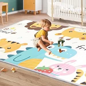 Baby Play Mats for Floor, 79" X 59" X 0.6" Foam Foldable Baby Play Mat Waterproof Reversible Playmats for Babies and Toddlers, Thicker Baby Crawling Mat for Infants Kids Indoor Activity Tummy Time