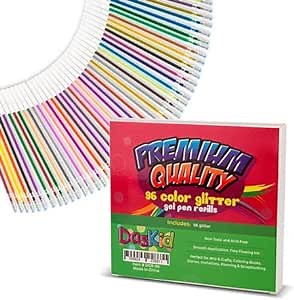 DasKid 96 Glitter Gel Pen Refills - Fluorescence Neon, Pen Ink Refills for Adult Coloring Books, Scrapbooking, Drawing