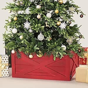 Amazon.com: Perfnique Christmas Tree Collar, 22'' Durable Wood Tree Base, Handmade Tree Skirt Box Stand Suitable for 7.5 FT Tree, Tree Stand Cover for Modern Farmhouse Home, Xmas Merry Christmas Decor (Red) : Home & Kitchen