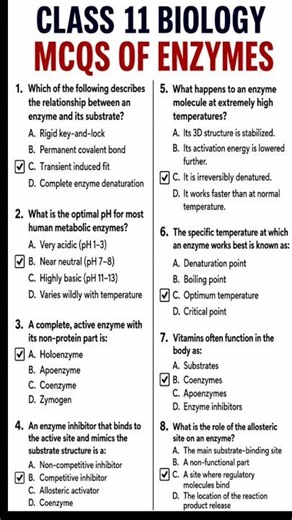Class 11 Biology Enzymes MCQs | FBISE