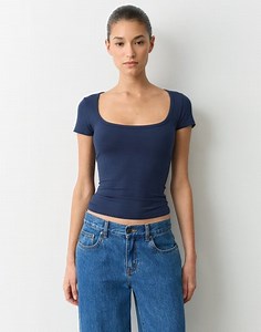 Cotton Scoop Neck Tee in Navy Envy | Glassons