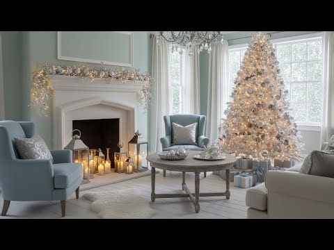 Glam Christmas Living Room Tour with Sparkling Silver Ornaments, Fairy Lights, Elegant Holiday Style