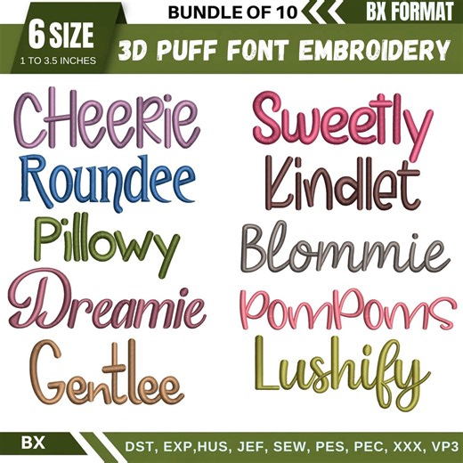 BX 3D Puff Font Machine Embroidery Designs Bundle, Full Alphabet Designs, Uppercase Lowercase Letters, PES DST - 6 Sizes- Instant Download - Etsy