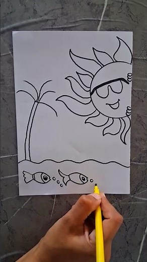Easy Summer Special Drawing | Cute Sun Drawing | Summer Scenery Drawing Easy #summer #drawing