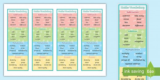 Maths Vocabulary Bookmarks