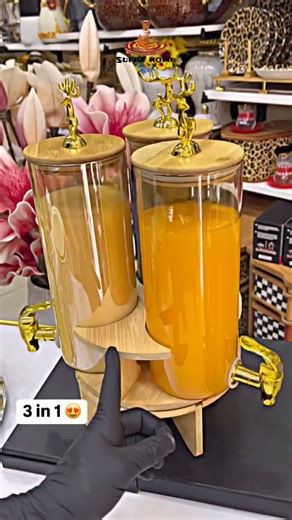 Stylish 3-in-1 Glass Water Cooler with Wooden Stand | Luxury Drink Dispenser for Home & Parties