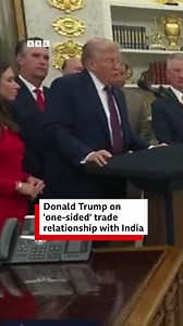 United States President Donald Trump criticised past trade relations between US and India, describing them as 'one-sided'. Speaking to reporters on Tuesday, he claimed the tariffs India imposed on the US were 'tremendous'. This comes after US tariffs of 50% on goods from India - which includes 25% penalty for Delhi's refusal to stop buying oil from Russia - took effect last week. India has not responded to Trump's latest comments, but such a war of words over Russian oil has caused Delhi-Washing