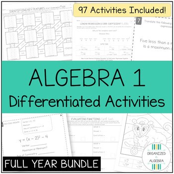 Algebra 1 Activities Bundle - Full Year, Differentiated, Printable Practice