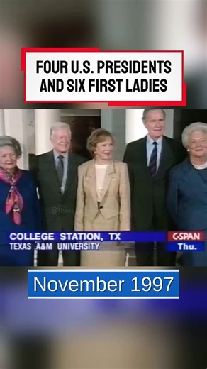 John Rodriguez on Instagram: "𝗡𝗼𝘃𝗲𝗺𝗯𝗲𝗿 𝟲, 𝟭𝟵𝟵𝟳: President Bill Clinton joins former Presidents Jimmy Carter, George H.W. Bush & Gerald Ford in Texas for photographs & brief chat with reporters before the Bush Presidential Library dedication ceremony. Joining them are First Lady Hillary Clinton, along with former First Ladies Lady Bird Johnson (widow of President Lyndon B. Johnson), Rosalynn Carter, Barbara Bush, Betty Ford & Nancy Reagan (President Ronald Reagan was unable to attend