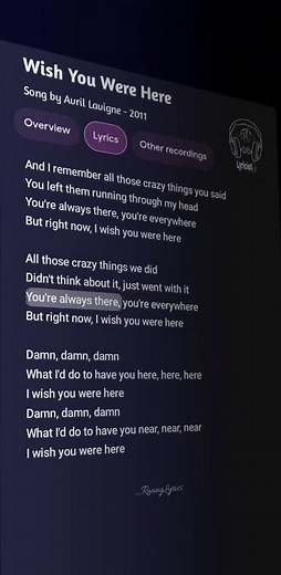 🎧Wish You Were Here ~ Avril Lavigne || Lyrics🎵🎶 . . . #wishyouwerehere #avrillavigine #ruanglyrics #fyp #liriklagu