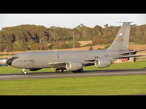 USAF Boeing KC-135R Stratotanker at Glasgow Prestwick Airport, PIK (taxi, takeoff & landing)