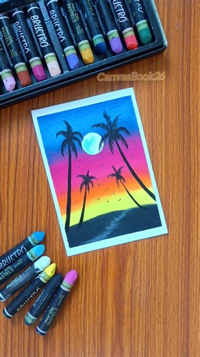 🌕moonlight Landscape Drawing with Oil pastel ll🌙🖌️#art #painting #drawing #artshorts