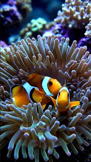 Clownfish Living Safely Inside a Sea Anemone | Real Life Reef Moment