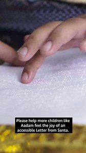 1.3K reactions · 102 shares | Donate now to help send an accessible Letter from Santa. Your gift could let the joy in for a child with vision impairment.  Video description: Aadam speaks confidently to camera; he wears a festive blue and white jumper with reindeer on. He pulls a Letter from Santa out of a shiny gold envelope and runs his finger | RNIB | Facebook