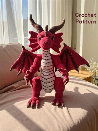 Dragon Crochet Pattern PDF, Amigurumi Red Dragon Plush Toy, Advanced Fantasy Creature Plush DIY Tutorial , Dragon Pattern in English - Etsy