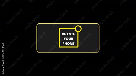 Yellow square indicator Rotate Your Phone animation with clear visual cue. Ideal for mobile apps, stories, reels, games, and UI screens. 5-second loop with transparent background.