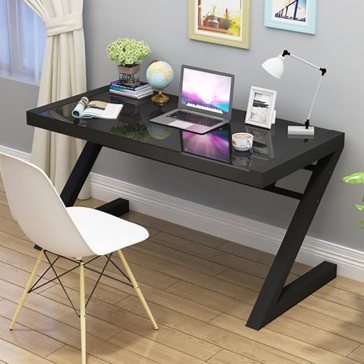 Z Shape Computer Desk Modern Fashion Tempered Glass Office