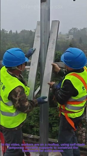 Solar Panel Installation: Workers Build on Homemade Temporary Supports at Rooftop!