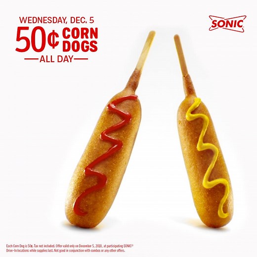 1.8K reactions · 1.2K shares | It’s happening TODAY! Corn Dogs are 50¢ all day long at SONIC. Skip the line, and order ahead in the SONIC app. | Sonic Drive-In | Facebook