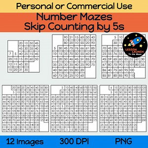Number Mazes (Skip Counting by 5s) - Clipart