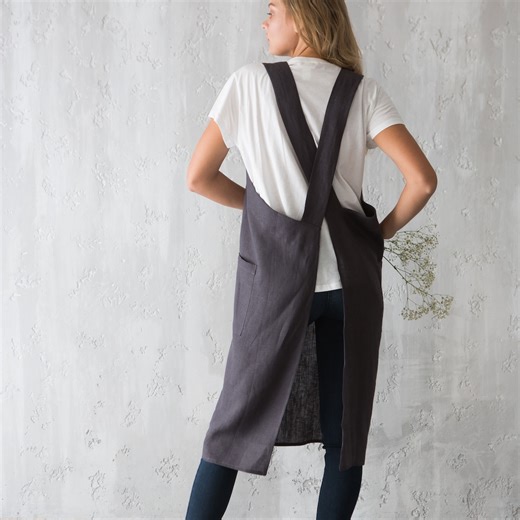 Linen Pinafore Apron | Cross Back Japanese Apron With Pockets for Women & Kids - Etsy Canada
