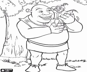 Shrek with his friend Puss in Boots coloring page printable game