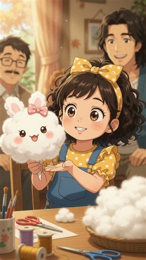 「綿でつくる秋アート👧娘のふわふわスクイーズ🧸 #俳句 #家族 #子育て 」