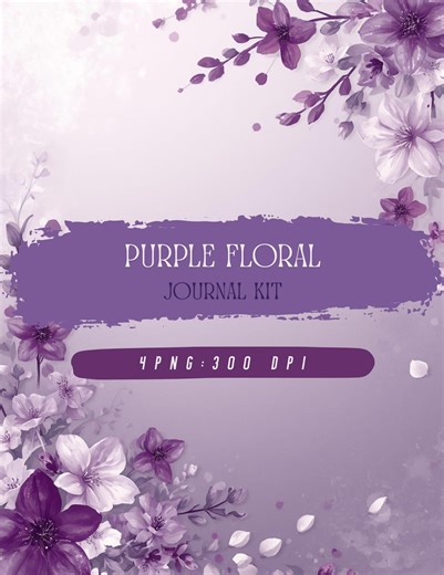 Purple Floral Journal Kit, Wallpaper, Background, Scrapbook Paper, Printable, Digital Download - Etsy