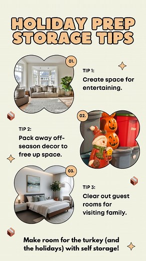 旅✨ Make room for the turkey! It’s time to clear out the clutter and get your home holiday-ready. Pack away off-season décor and extra items in storage so you can focus on what really matters—family, food, and fun!  #HolidayPrep #MakeRoomForTheTurkey #StorageTips | Self Storage Center of Ocala | Facebook