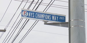 Binghamton unveils new sign dedicated to  2025 high school boys basketball champions